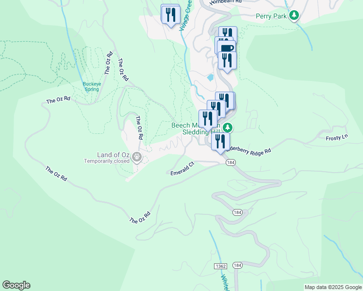 map of restaurants, bars, coffee shops, grocery stores, and more near 109 Skiloft Road in Beech Mountain