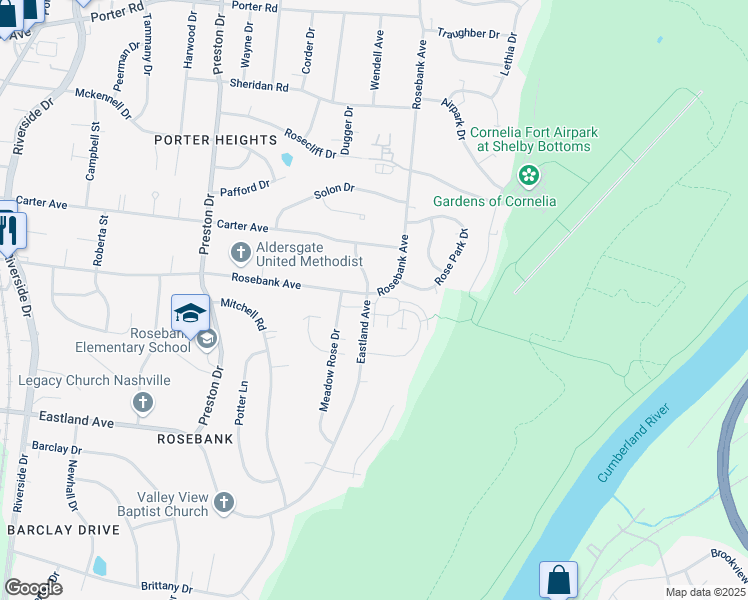 map of restaurants, bars, coffee shops, grocery stores, and more near 3000 Forest Wander Way in Nashville