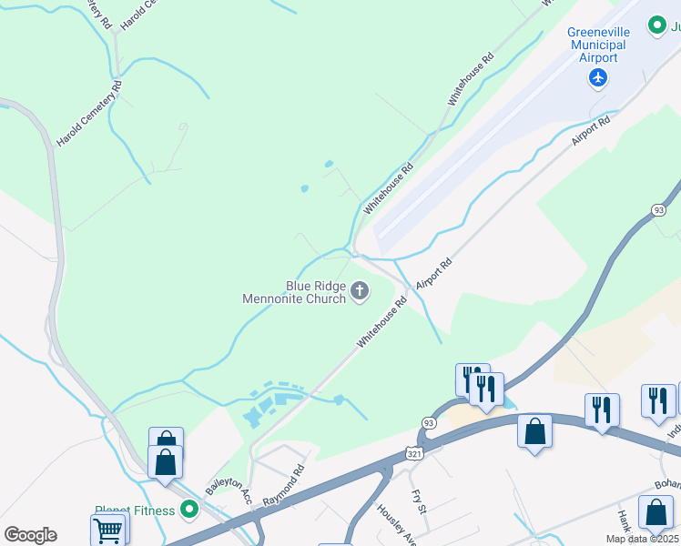 map of restaurants, bars, coffee shops, grocery stores, and more near 411 Take-Off Lane in Greeneville