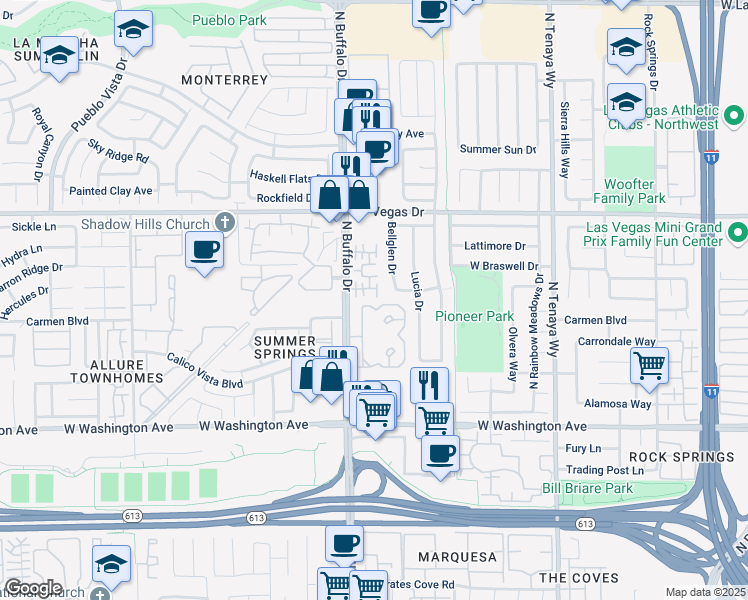 map of restaurants, bars, coffee shops, grocery stores, and more near 1401 Beaver Spring Street in Las Vegas