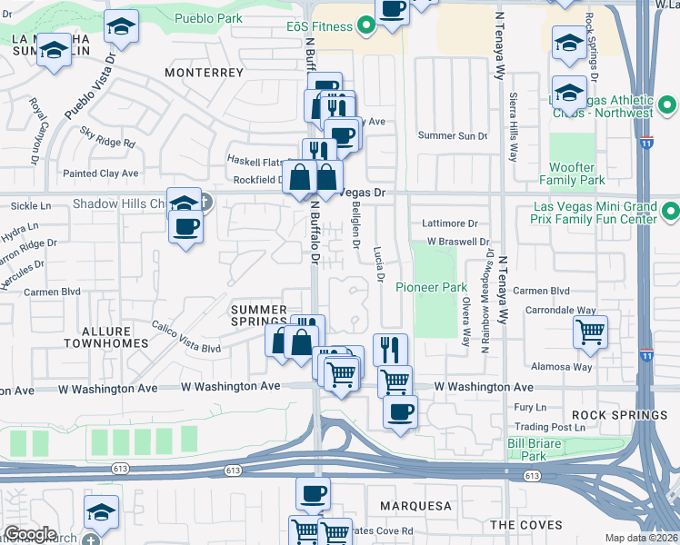 map of restaurants, bars, coffee shops, grocery stores, and more near 1412 Beaver Spring Street in Las Vegas