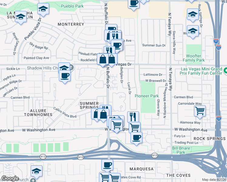 map of restaurants, bars, coffee shops, grocery stores, and more near 1412 Beaver Spring Street in Las Vegas