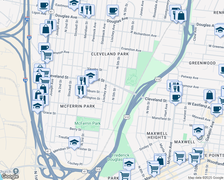 map of restaurants, bars, coffee shops, grocery stores, and more near 827 North 5th Street in Nashville