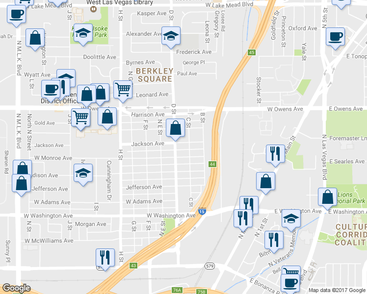 map of restaurants, bars, coffee shops, grocery stores, and more near 313 Jackson Avenue in Las Vegas