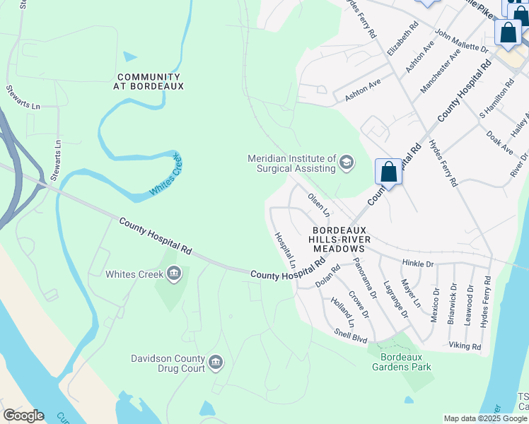 map of restaurants, bars, coffee shops, grocery stores, and more near 3377 Hospital Lane in Nashville
