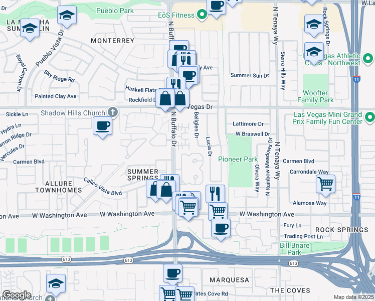 map of restaurants, bars, coffee shops, grocery stores, and more near 1401 Beaver Spring Street in Las Vegas