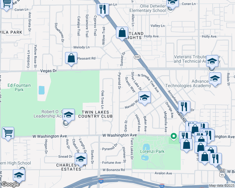 map of restaurants, bars, coffee shops, grocery stores, and more near 1317 Pyramid Drive in Las Vegas