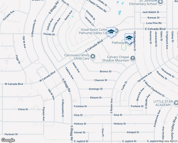 map of restaurants, bars, coffee shops, grocery stores, and more near 200 Bronco Street in Pahrump