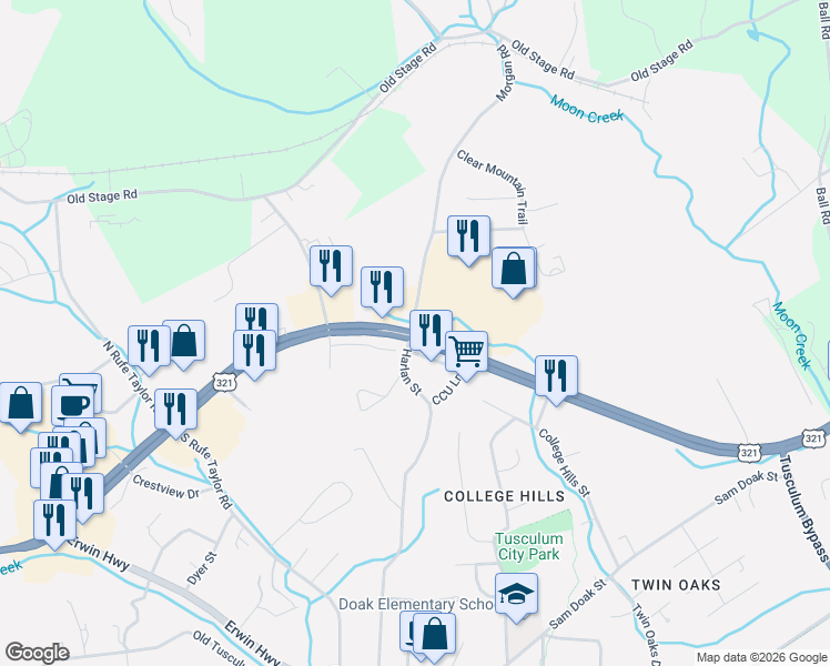 map of restaurants, bars, coffee shops, grocery stores, and more near 3700 East Andrew Johnson Highway in Greeneville