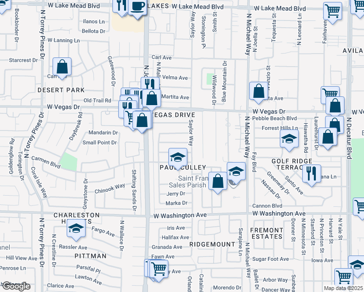 map of restaurants, bars, coffee shops, grocery stores, and more near 5813 Glen Eagles Lane in Las Vegas