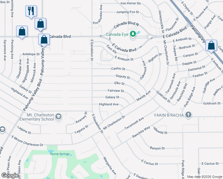 map of restaurants, bars, coffee shops, grocery stores, and more near 1960 Fairview Street in Pahrump