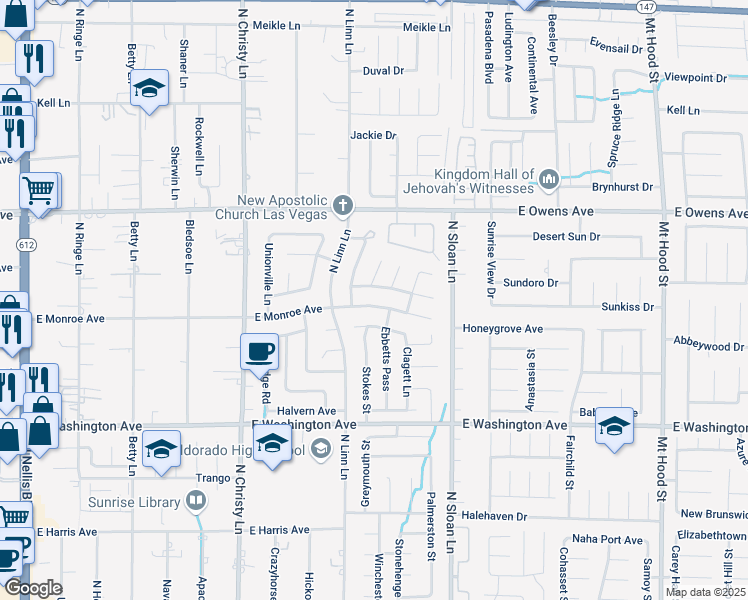map of restaurants, bars, coffee shops, grocery stores, and more near 5781 Rio Tinto Way in Las Vegas