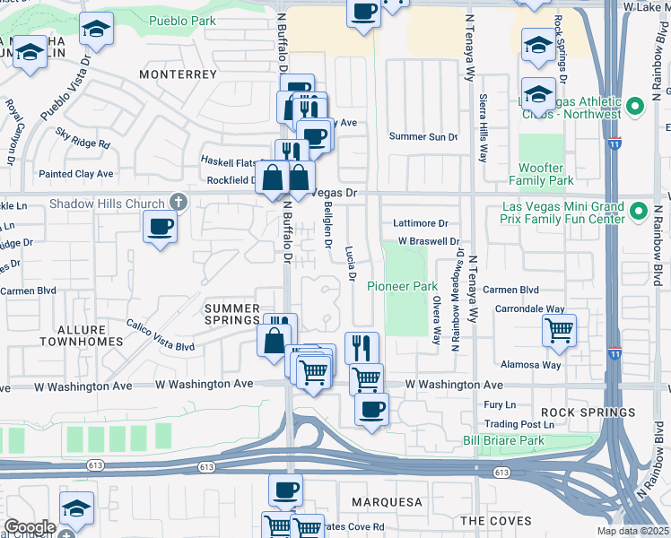 map of restaurants, bars, coffee shops, grocery stores, and more near 1333 Lucia Drive in Las Vegas