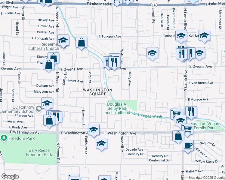 map of restaurants, bars, coffee shops, grocery stores, and more near 1428 North Sandhill Road in Las Vegas
