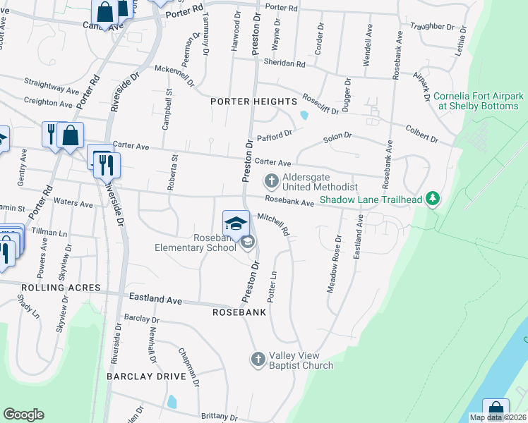 map of restaurants, bars, coffee shops, grocery stores, and more near 1035 Mitchell Road in Nashville