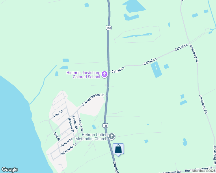 map of restaurants, bars, coffee shops, grocery stores, and more near 7302 Caratoke Highway in Jarvisburg