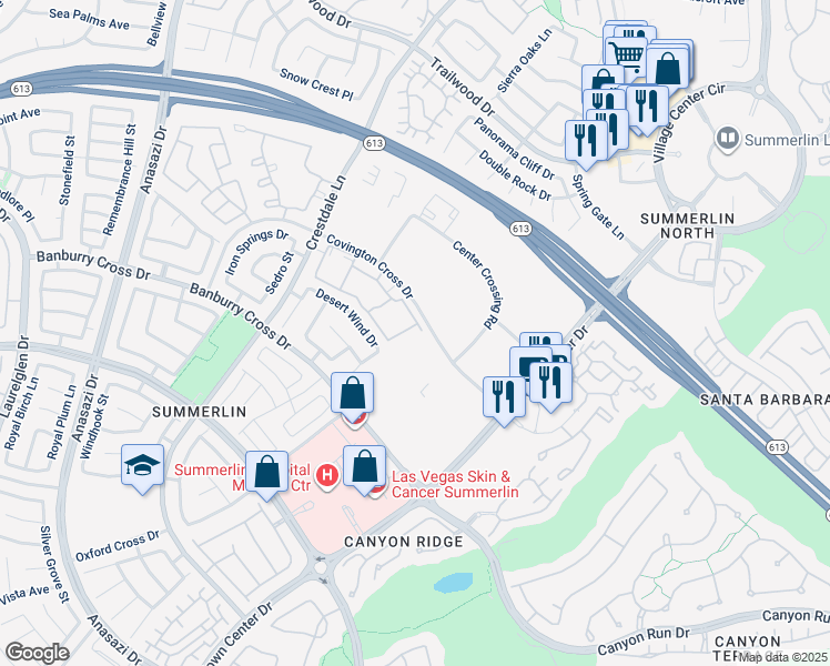 map of restaurants, bars, coffee shops, grocery stores, and more near 1320 Red Gable Lane in Las Vegas
