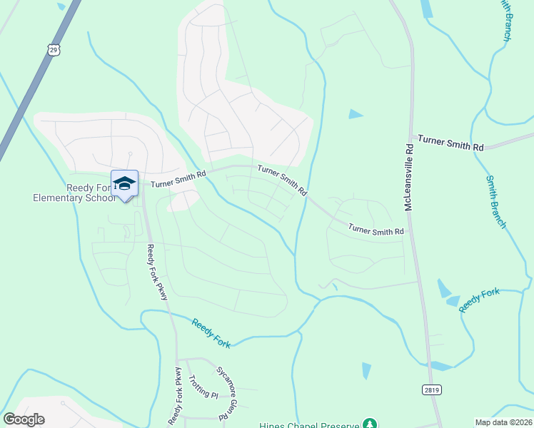 map of restaurants, bars, coffee shops, grocery stores, and more near Turner Smith Road in Greensboro