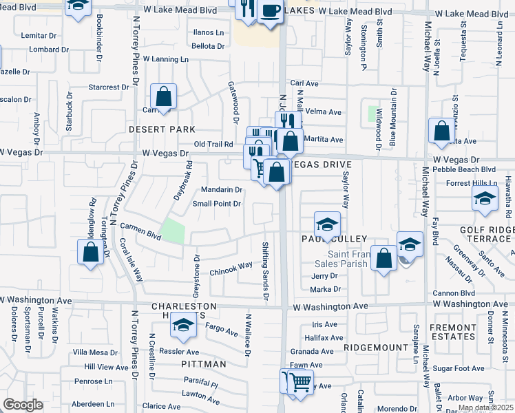 map of restaurants, bars, coffee shops, grocery stores, and more near 6100 Carmen Boulevard in Las Vegas