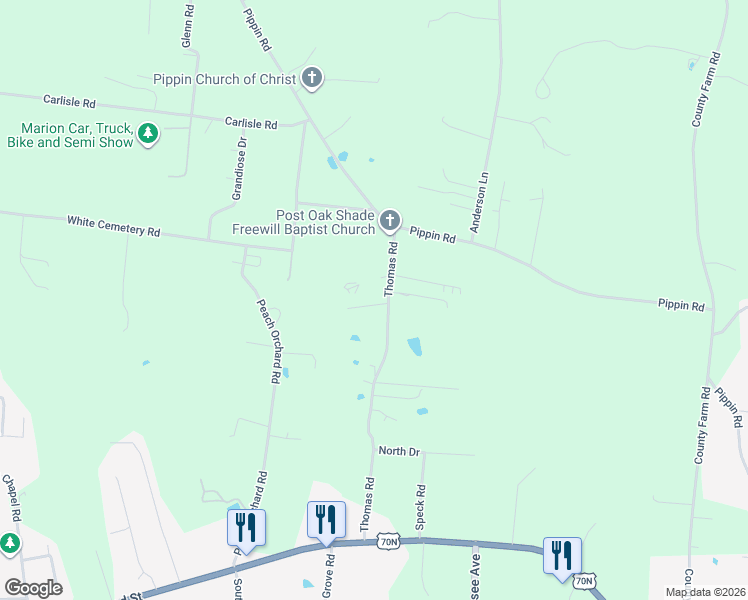 map of restaurants, bars, coffee shops, grocery stores, and more near 2261 Magura Drive in Cookeville