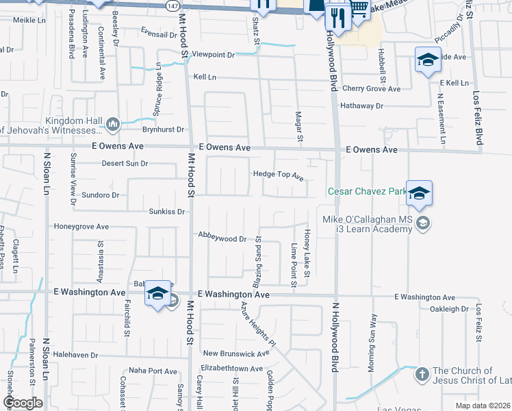 map of restaurants, bars, coffee shops, grocery stores, and more near 1437 Blazing Sand Street in Las Vegas