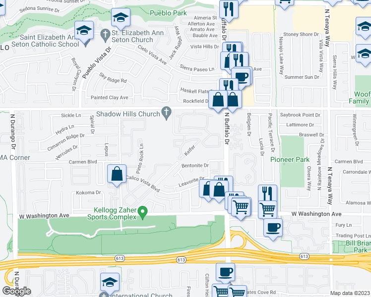 map of restaurants, bars, coffee shops, grocery stores, and more near 1321 Keifer in Las Vegas