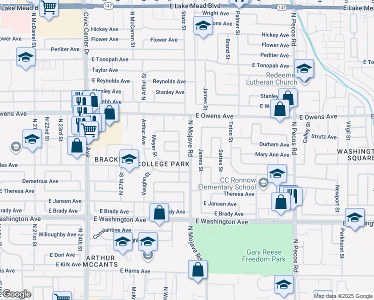 map of restaurants, bars, coffee shops, grocery stores, and more near 1413 North Mojave Road in Las Vegas