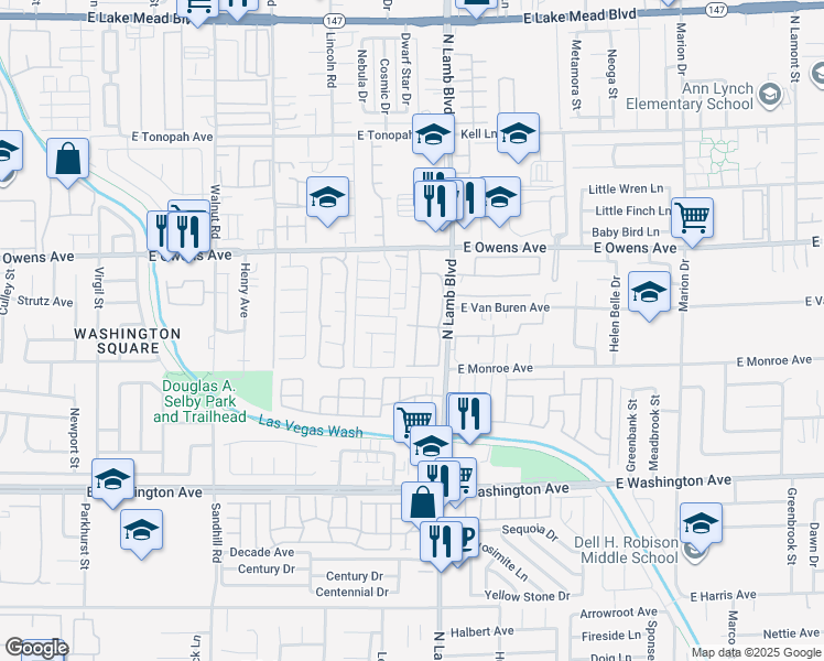 map of restaurants, bars, coffee shops, grocery stores, and more near 1492 North Lamb Boulevard in Las Vegas