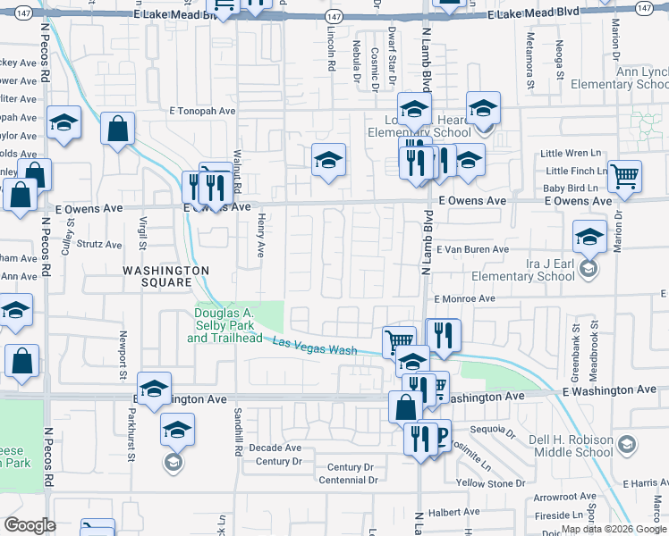 map of restaurants, bars, coffee shops, grocery stores, and more near 1440 Jamielinn Lane in Las Vegas