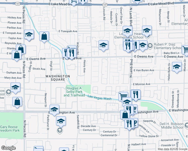 map of restaurants, bars, coffee shops, grocery stores, and more near 4124 Galva Court in Las Vegas