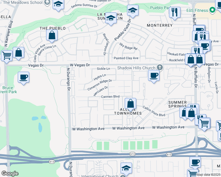 map of restaurants, bars, coffee shops, grocery stores, and more near 8121 Hercules Drive in Las Vegas
