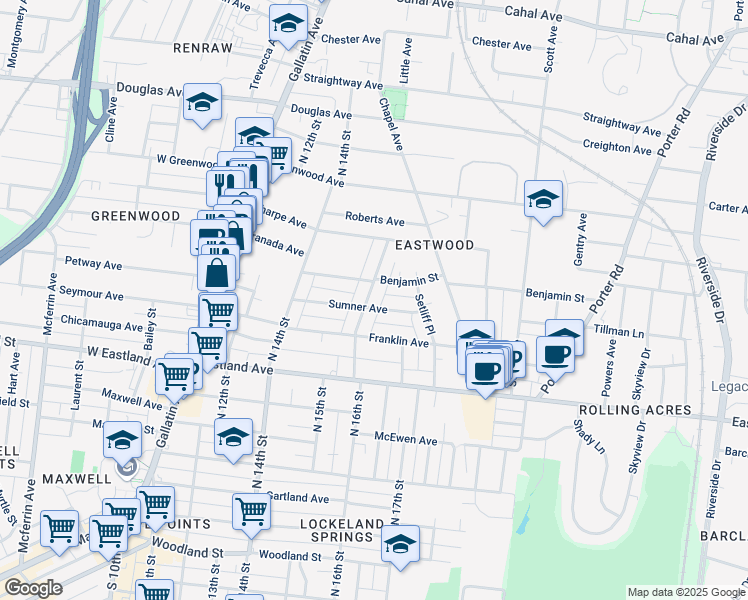 map of restaurants, bars, coffee shops, grocery stores, and more near 903 North 16th Street in Nashville