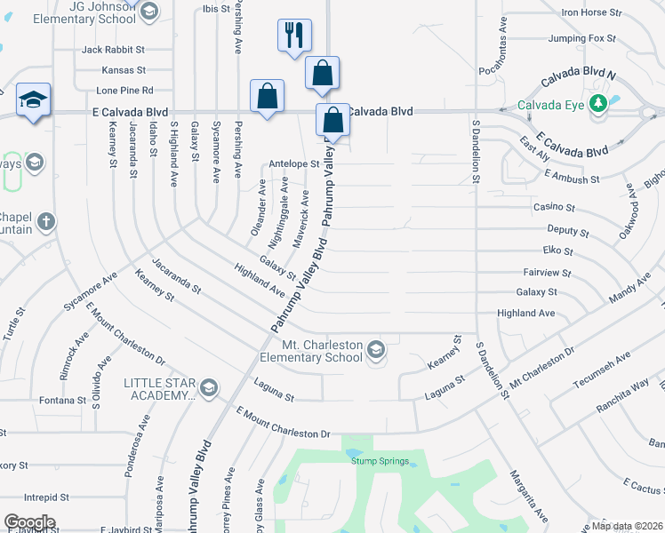 map of restaurants, bars, coffee shops, grocery stores, and more near 1380 Fairview Street in Pahrump