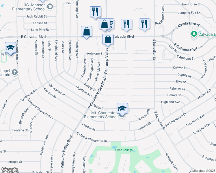 map of restaurants, bars, coffee shops, grocery stores, and more near 1380 Fairview Street in Pahrump