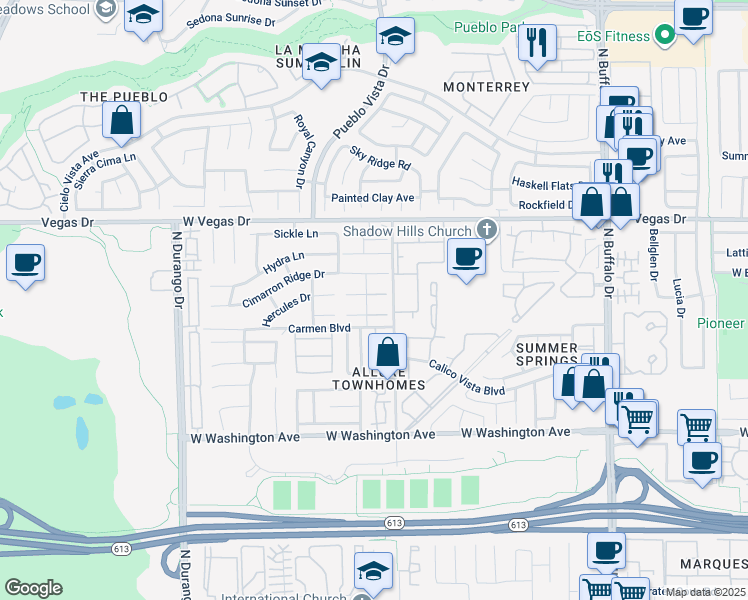 map of restaurants, bars, coffee shops, grocery stores, and more near 8017 Draco Circle in Las Vegas