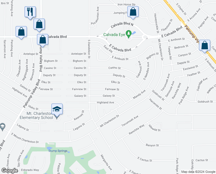 map of restaurants, bars, coffee shops, grocery stores, and more near 1960 Fairview Street in Pahrump
