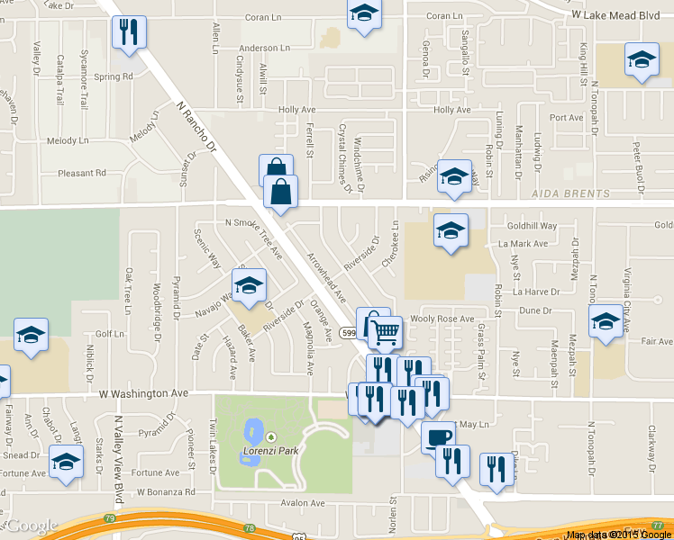 map of restaurants, bars, coffee shops, grocery stores, and more near 1201 Tumbleweed Avenue in Las Vegas