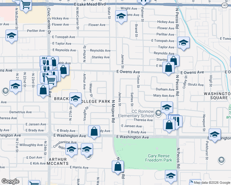 map of restaurants, bars, coffee shops, grocery stores, and more near 1408 North Mojave Road in Las Vegas