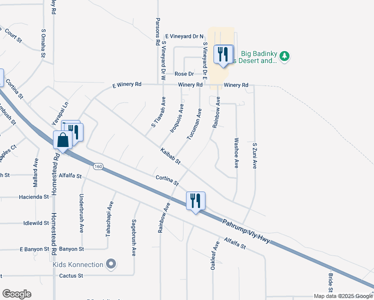 map of restaurants, bars, coffee shops, grocery stores, and more near 2301 Tucuman Avenue in Pahrump