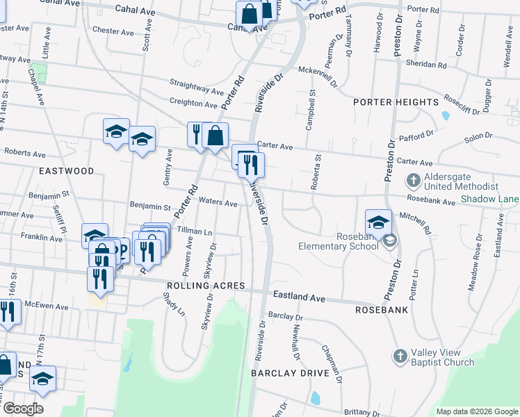 map of restaurants, bars, coffee shops, grocery stores, and more near 933 Riverside Drive in Nashville