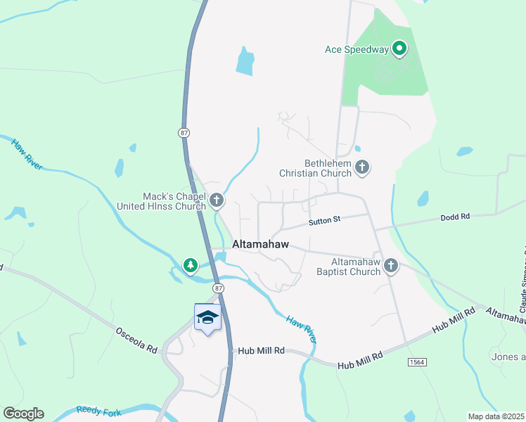 map of restaurants, bars, coffee shops, grocery stores, and more near 3045 Cherokee Drive in Elon