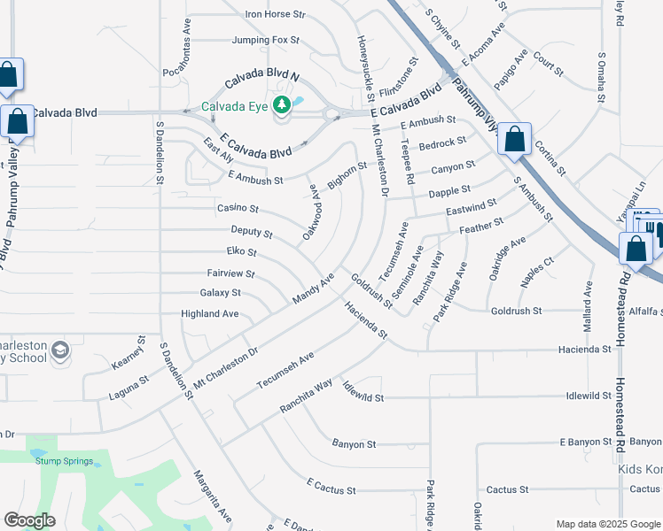 map of restaurants, bars, coffee shops, grocery stores, and more near 2301 South Needles Avenue in Pahrump