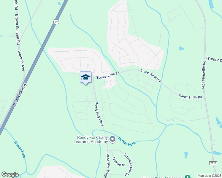 map of restaurants, bars, coffee shops, grocery stores, and more near 3129 Middle Creek Lane in Greensboro