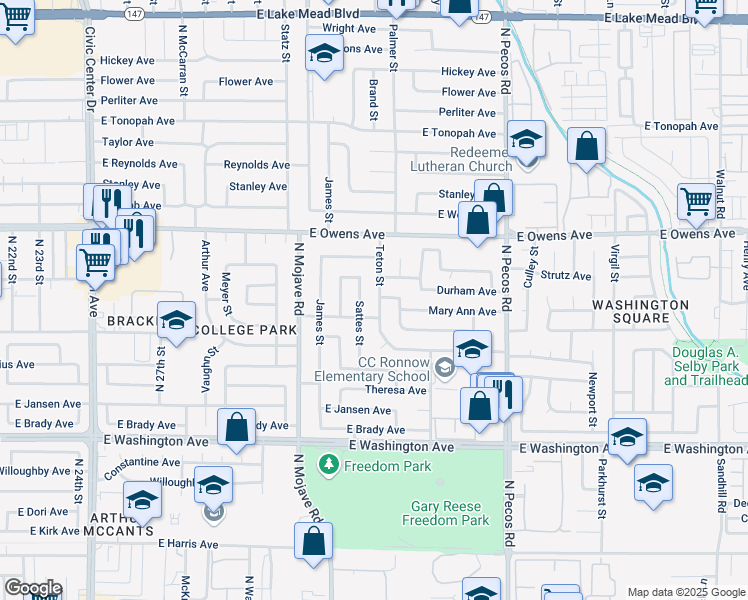 map of restaurants, bars, coffee shops, grocery stores, and more near 1409 Teton Street in Las Vegas