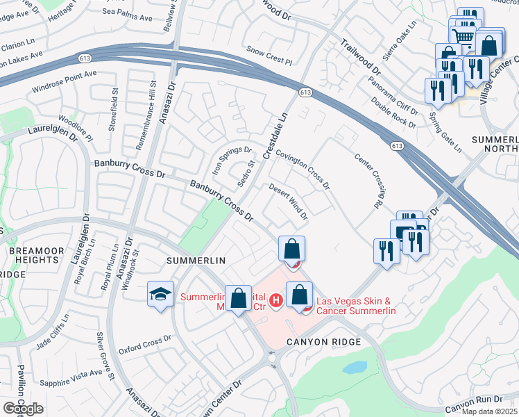 map of restaurants, bars, coffee shops, grocery stores, and more near 1205 Bainberry Ridge Lane in Las Vegas