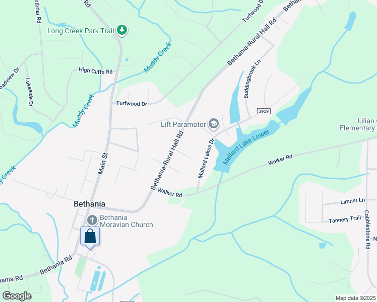map of restaurants, bars, coffee shops, grocery stores, and more near Bailey Forest Circle in Winston-Salem