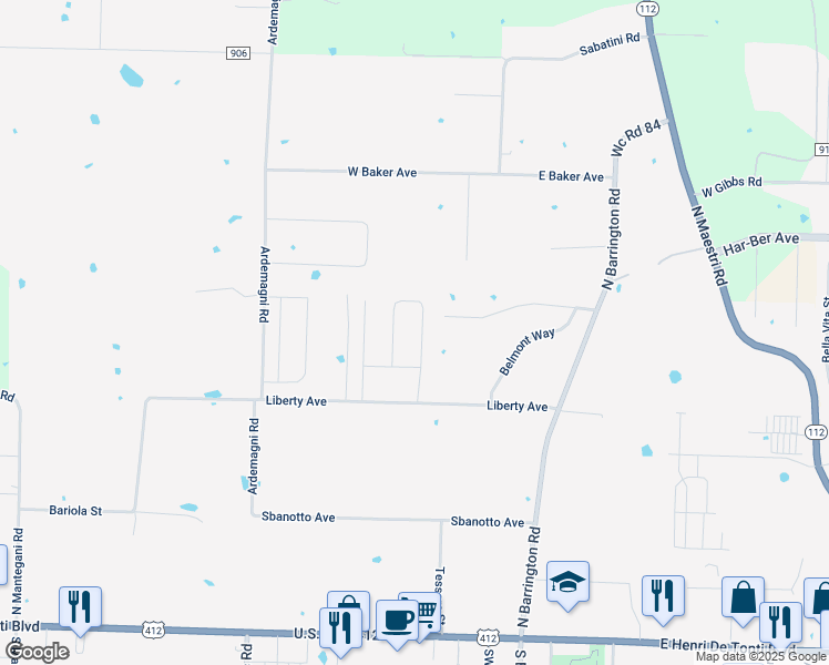 map of restaurants, bars, coffee shops, grocery stores, and more near 753 Via Perona Road in Springdale