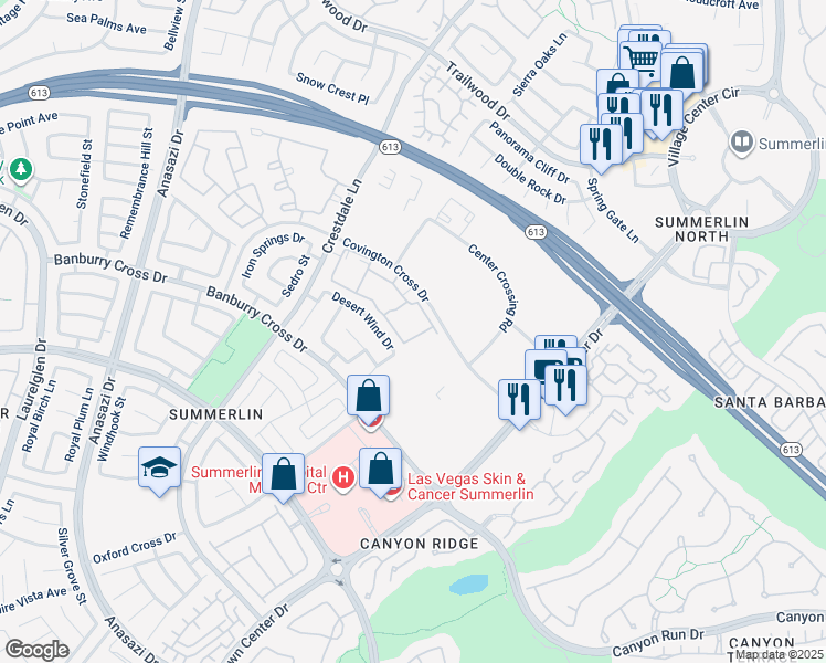 map of restaurants, bars, coffee shops, grocery stores, and more near 1301 Red Gable Lane in Las Vegas