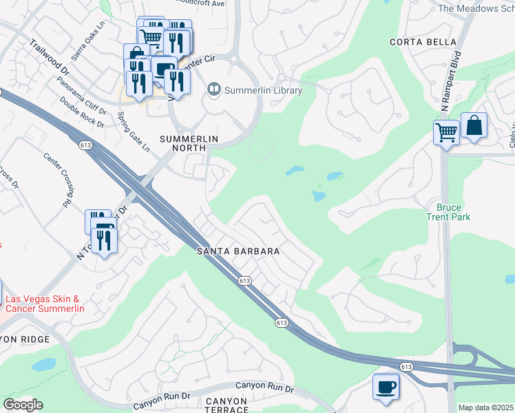 map of restaurants, bars, coffee shops, grocery stores, and more near 1352 Fox Acres Drive in Las Vegas