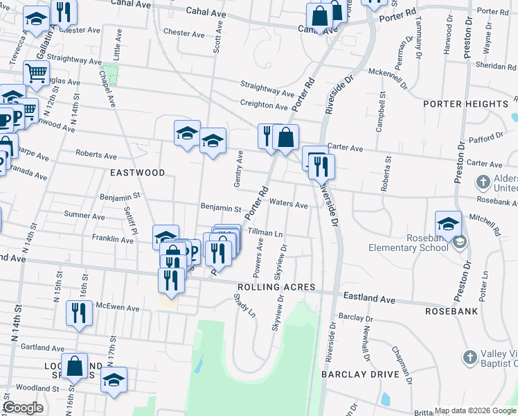 map of restaurants, bars, coffee shops, grocery stores, and more near 815 Powers Avenue in Nashville